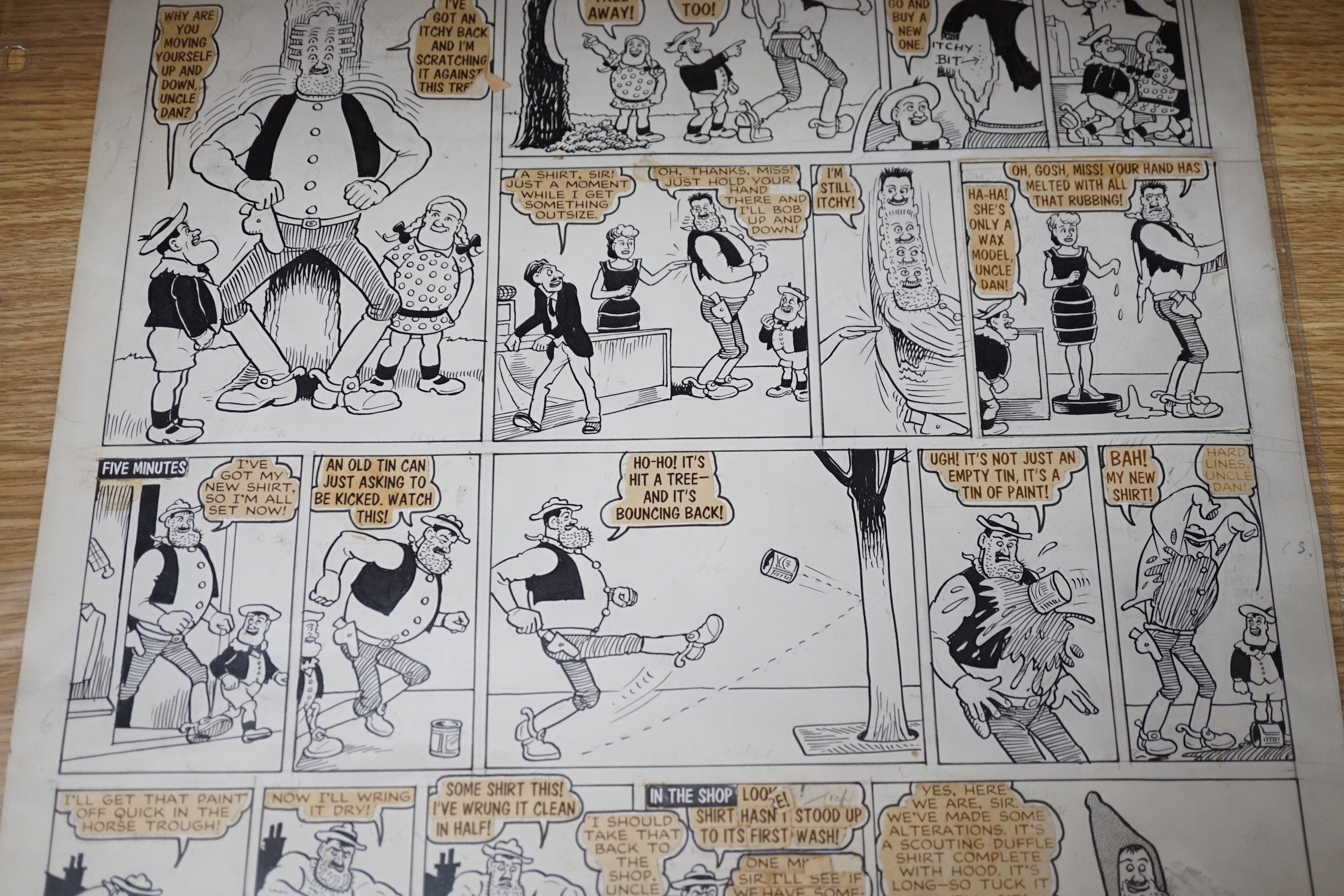 An original Desperate Dan artwork, signed by Dudley Watkins, 1961, for Dandy comics, 60.5cms high x 39cms wide